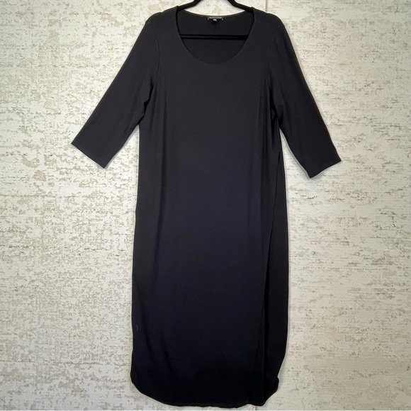 EILEEN FISHER Black Maxi Dress Full Wrap Large - Picture 1 of 15